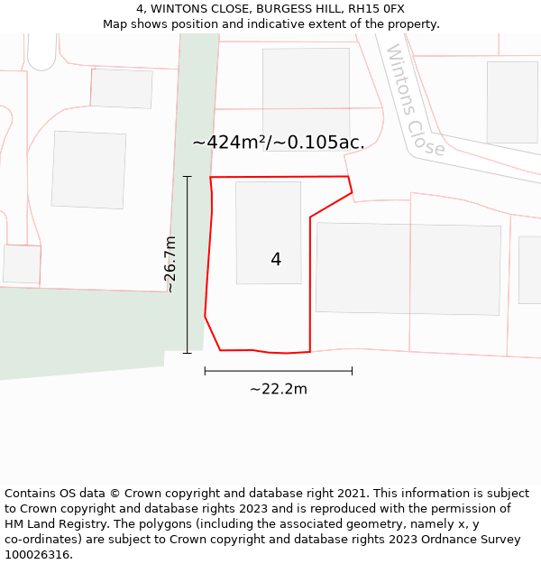 4, WINTONS CLOSE, BURGESS HILL, RH15 0FX: Plot and title map