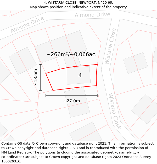 4, WISTARIA CLOSE, NEWPORT, NP20 6JU: Plot and title map