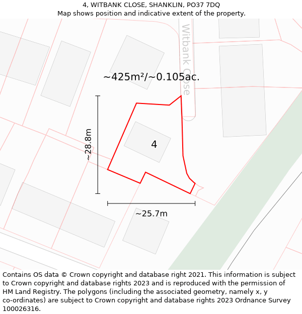 4, WITBANK CLOSE, SHANKLIN, PO37 7DQ: Plot and title map