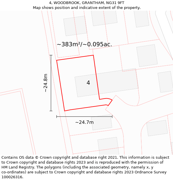 4, WOODBROOK, GRANTHAM, NG31 9FT: Plot and title map