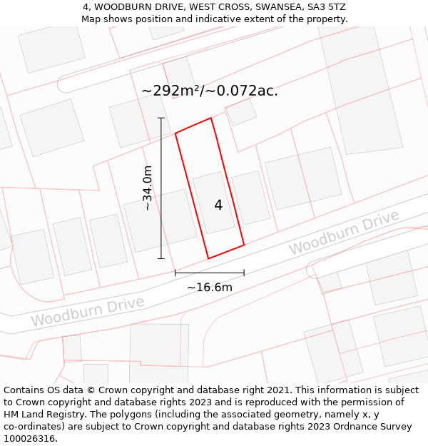 4, WOODBURN DRIVE, WEST CROSS, SWANSEA, SA3 5TZ: Plot and title map