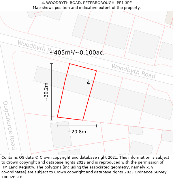 4, WOODBYTH ROAD, PETERBOROUGH, PE1 3PE: Plot and title map
