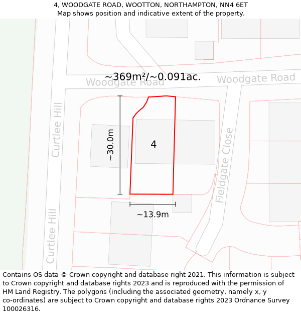 4, WOODGATE ROAD, WOOTTON, NORTHAMPTON, NN4 6ET: Plot and title map