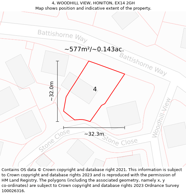 4, WOODHILL VIEW, HONITON, EX14 2GH: Plot and title map