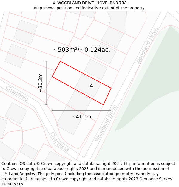 4, WOODLAND DRIVE, HOVE, BN3 7RA: Plot and title map