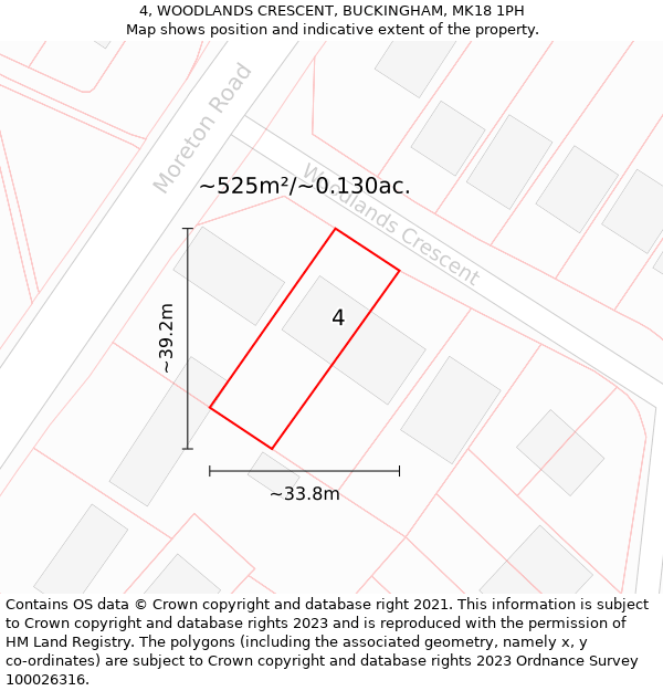 4, WOODLANDS CRESCENT, BUCKINGHAM, MK18 1PH: Plot and title map