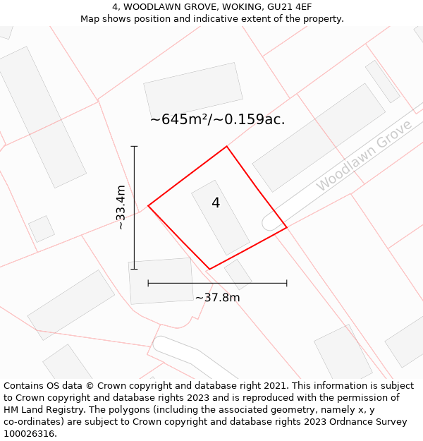 4, WOODLAWN GROVE, WOKING, GU21 4EF: Plot and title map