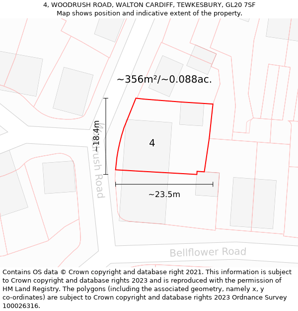 4, WOODRUSH ROAD, WALTON CARDIFF, TEWKESBURY, GL20 7SF: Plot and title map