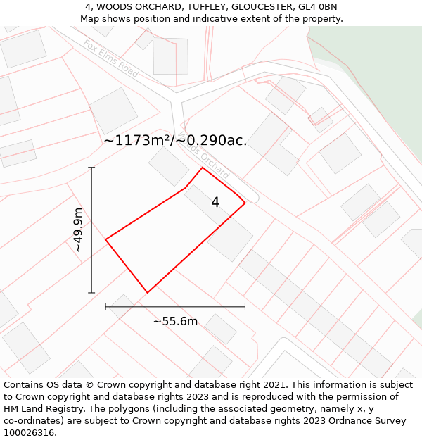 4, WOODS ORCHARD, TUFFLEY, GLOUCESTER, GL4 0BN: Plot and title map