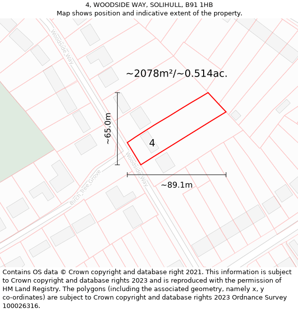 4, WOODSIDE WAY, SOLIHULL, B91 1HB: Plot and title map