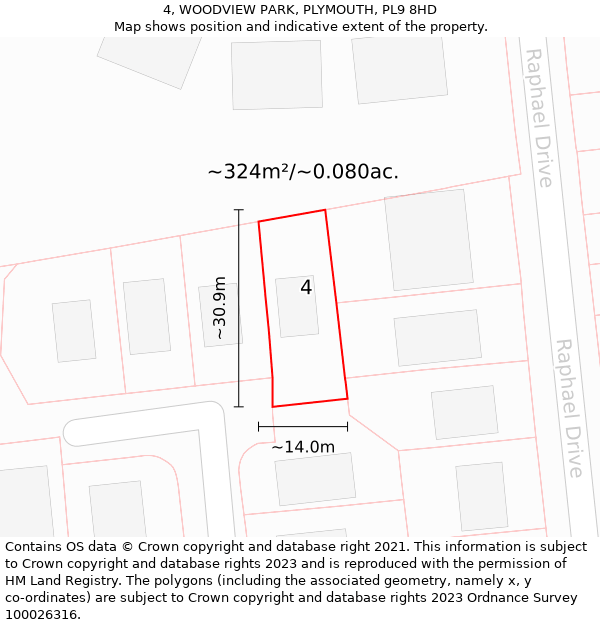 4, WOODVIEW PARK, PLYMOUTH, PL9 8HD: Plot and title map