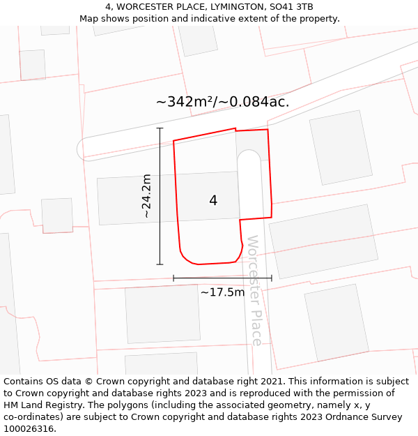 4, WORCESTER PLACE, LYMINGTON, SO41 3TB: Plot and title map