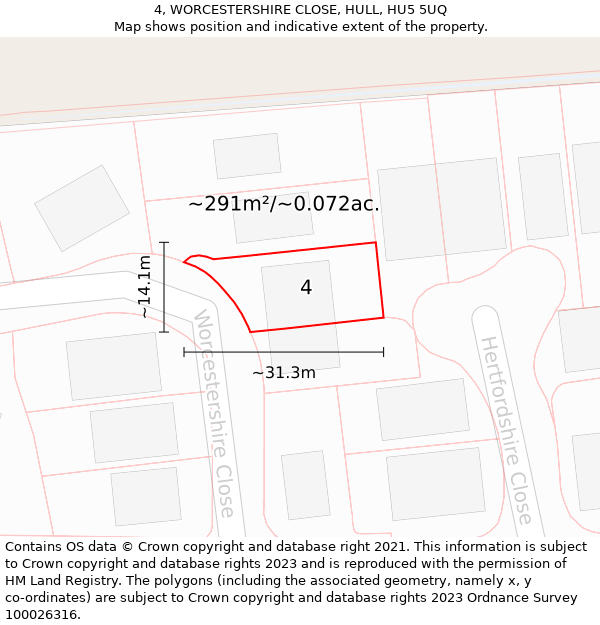 4, WORCESTERSHIRE CLOSE, HULL, HU5 5UQ: Plot and title map