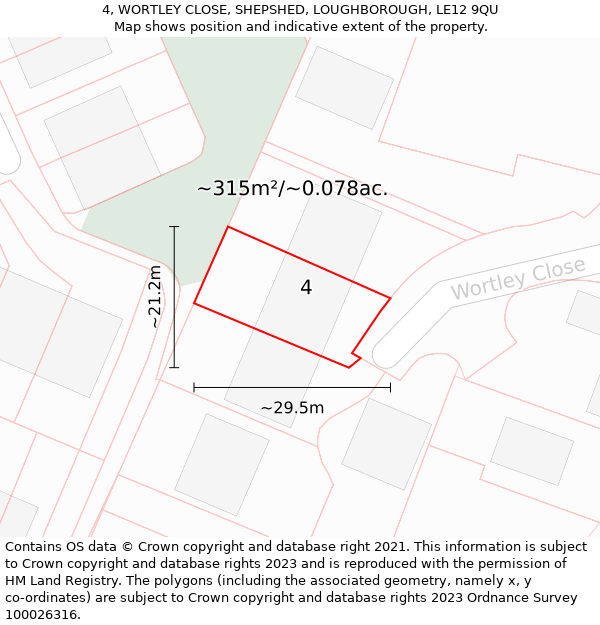 4, WORTLEY CLOSE, SHEPSHED, LOUGHBOROUGH, LE12 9QU: Plot and title map