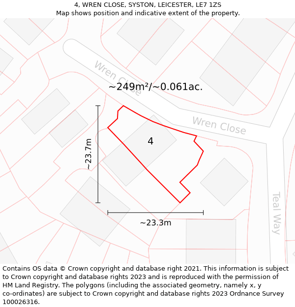 4, WREN CLOSE, SYSTON, LEICESTER, LE7 1ZS: Plot and title map