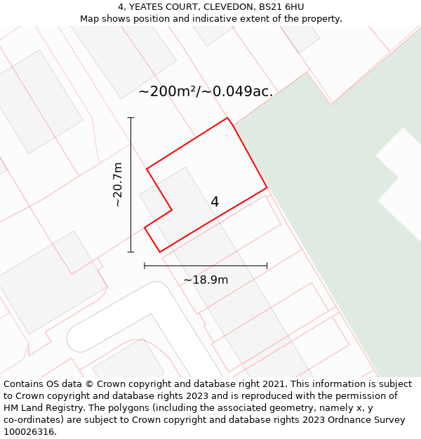 4, YEATES COURT, CLEVEDON, BS21 6HU: Plot and title map