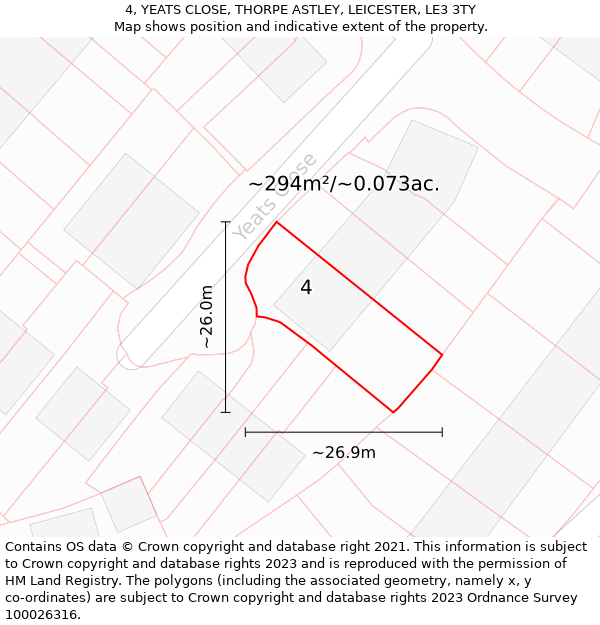 4, YEATS CLOSE, THORPE ASTLEY, LEICESTER, LE3 3TY: Plot and title map