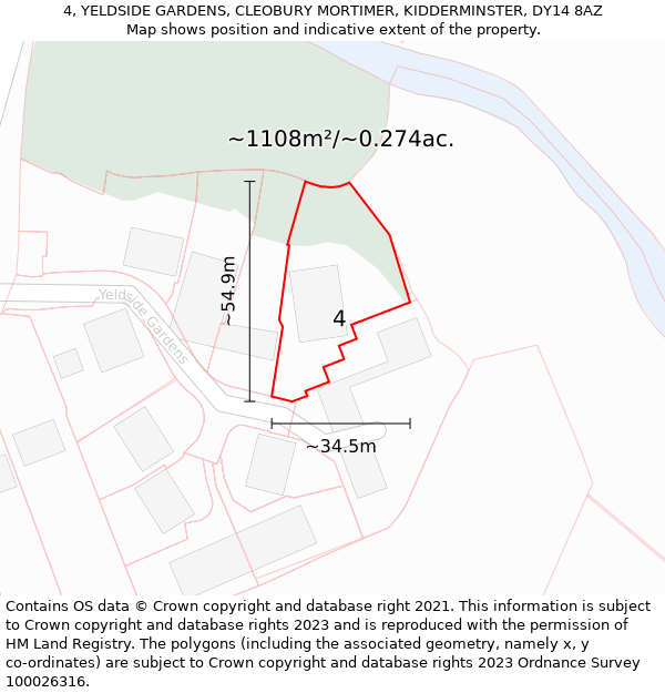 4, YELDSIDE GARDENS, CLEOBURY MORTIMER, KIDDERMINSTER, DY14 8AZ: Plot and title map