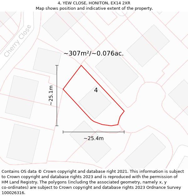 4, YEW CLOSE, HONITON, EX14 2XR: Plot and title map