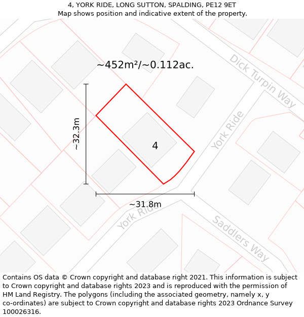 4, YORK RIDE, LONG SUTTON, SPALDING, PE12 9ET: Plot and title map