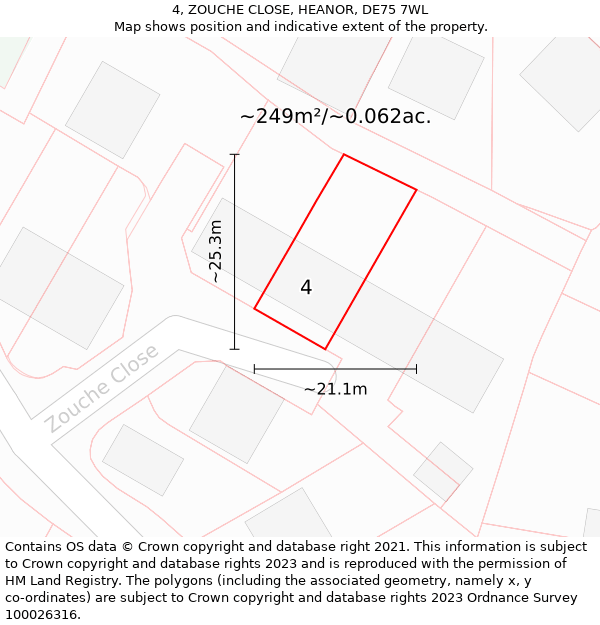 4, ZOUCHE CLOSE, HEANOR, DE75 7WL: Plot and title map