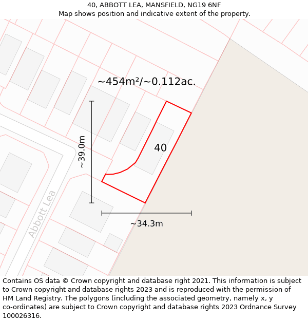 40, ABBOTT LEA, MANSFIELD, NG19 6NF: Plot and title map