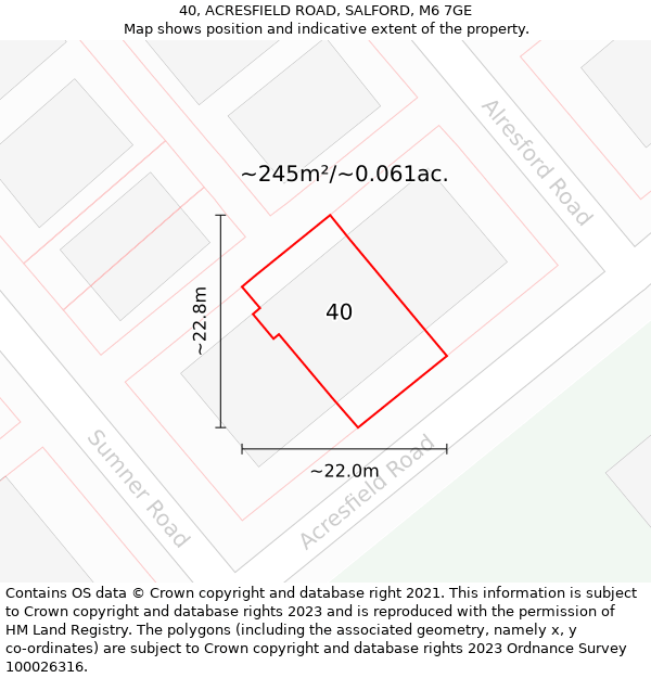 40, ACRESFIELD ROAD, SALFORD, M6 7GE: Plot and title map