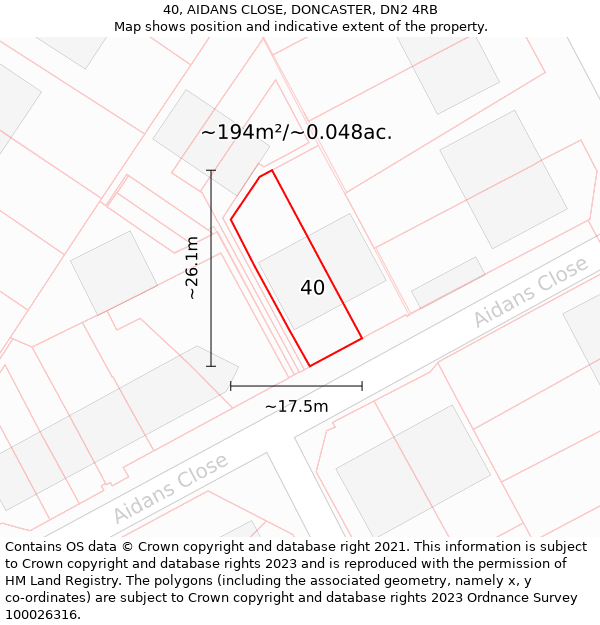 40, AIDANS CLOSE, DONCASTER, DN2 4RB: Plot and title map