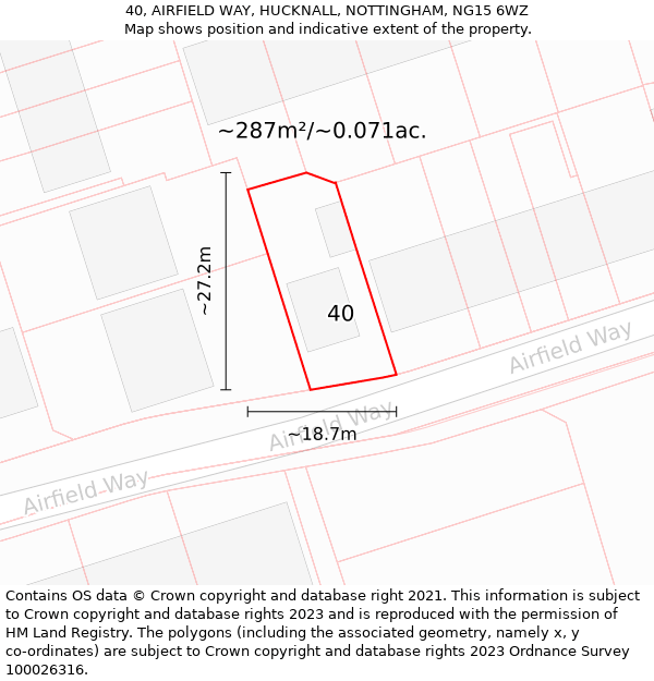 40, AIRFIELD WAY, HUCKNALL, NOTTINGHAM, NG15 6WZ: Plot and title map