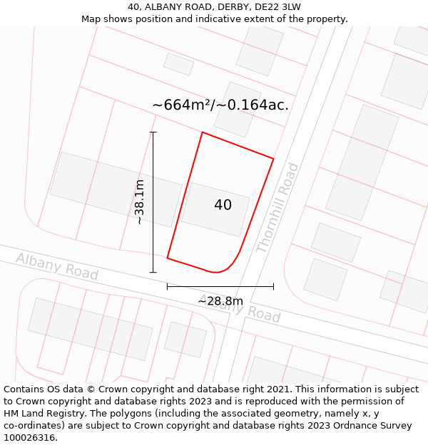 40, ALBANY ROAD, DERBY, DE22 3LW: Plot and title map