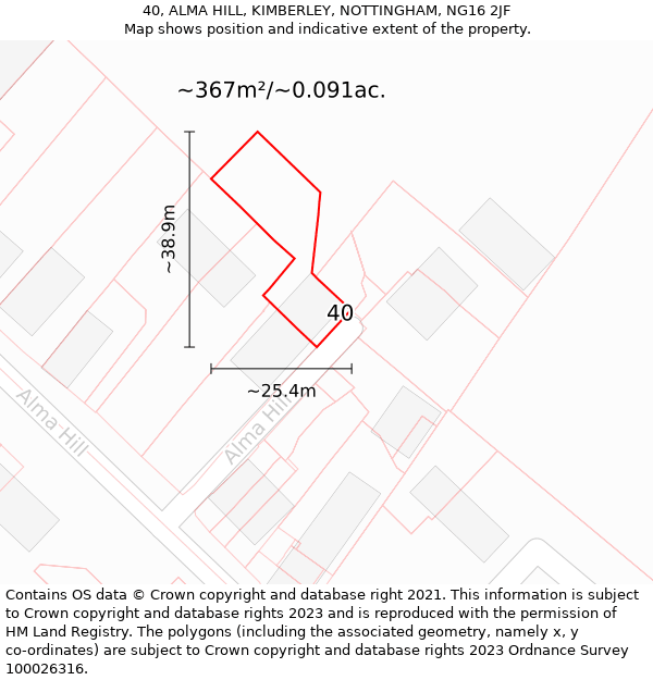 40, ALMA HILL, KIMBERLEY, NOTTINGHAM, NG16 2JF: Plot and title map