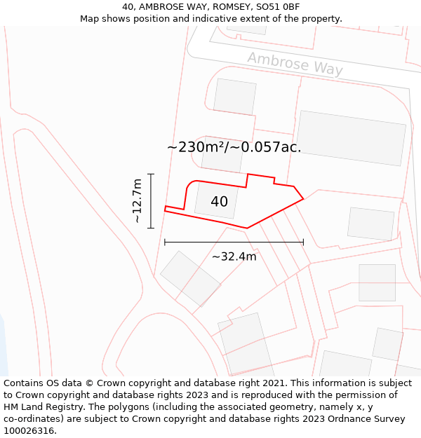 40, AMBROSE WAY, ROMSEY, SO51 0BF: Plot and title map