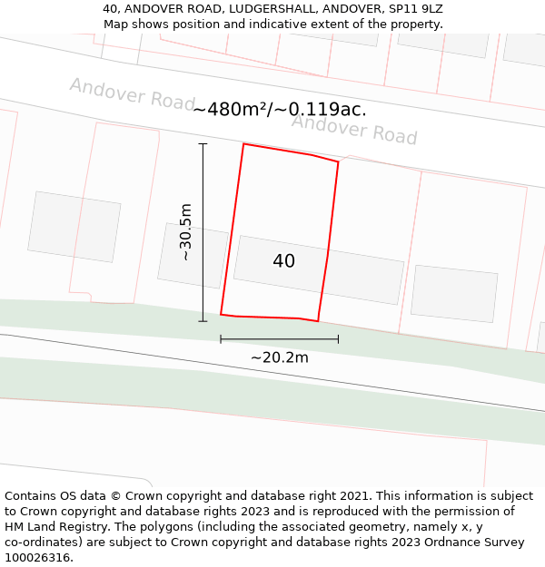 40, ANDOVER ROAD, LUDGERSHALL, ANDOVER, SP11 9LZ: Plot and title map