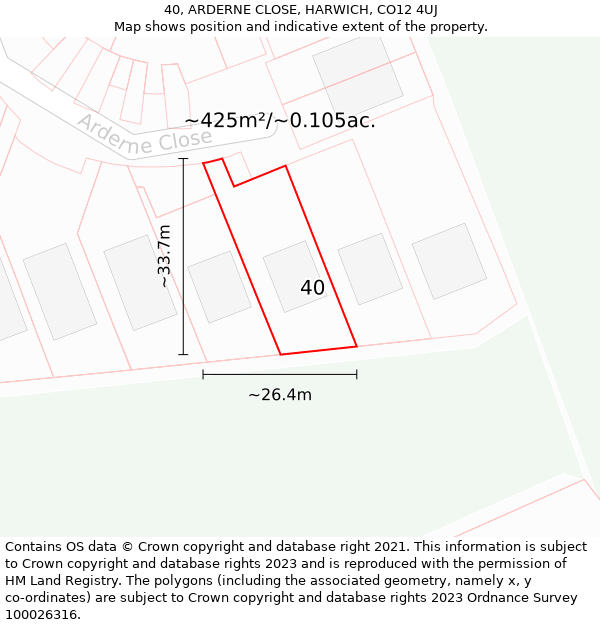 40, ARDERNE CLOSE, HARWICH, CO12 4UJ: Plot and title map