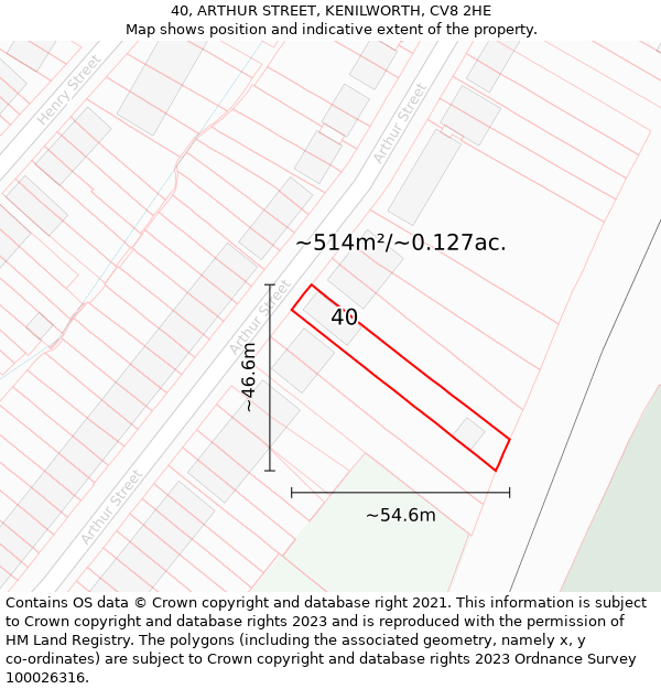 40, ARTHUR STREET, KENILWORTH, CV8 2HE: Plot and title map