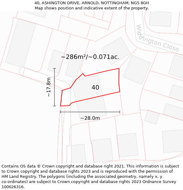 40, ASHINGTON DRIVE, ARNOLD, NOTTINGHAM, NG5 8GH: Plot and title map