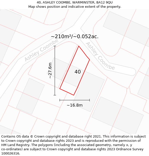 40, ASHLEY COOMBE, WARMINSTER, BA12 9QU: Plot and title map