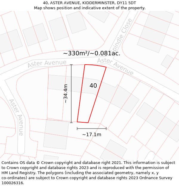 40, ASTER AVENUE, KIDDERMINSTER, DY11 5DT: Plot and title map