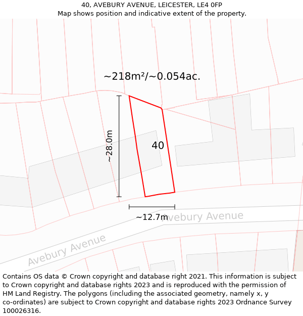 40, AVEBURY AVENUE, LEICESTER, LE4 0FP: Plot and title map