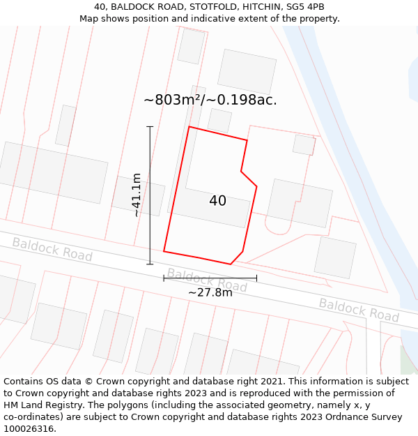 40, BALDOCK ROAD, STOTFOLD, HITCHIN, SG5 4PB: Plot and title map