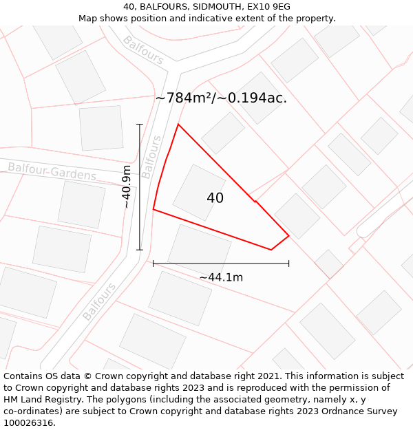 40, BALFOURS, SIDMOUTH, EX10 9EG: Plot and title map