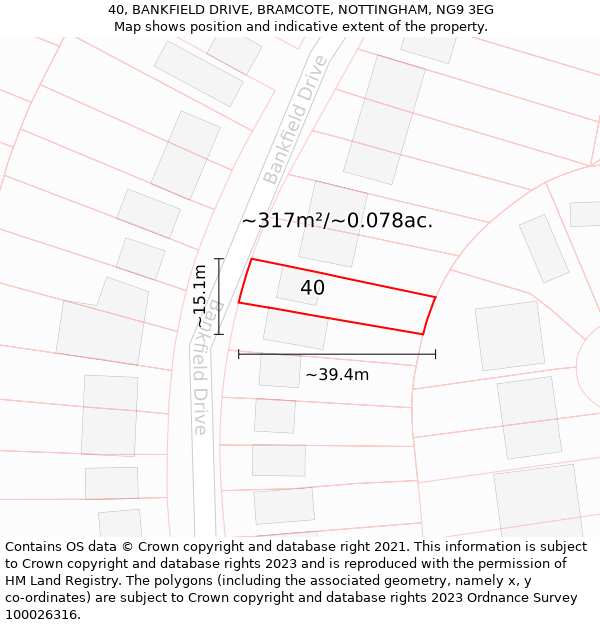 40, BANKFIELD DRIVE, BRAMCOTE, NOTTINGHAM, NG9 3EG: Plot and title map