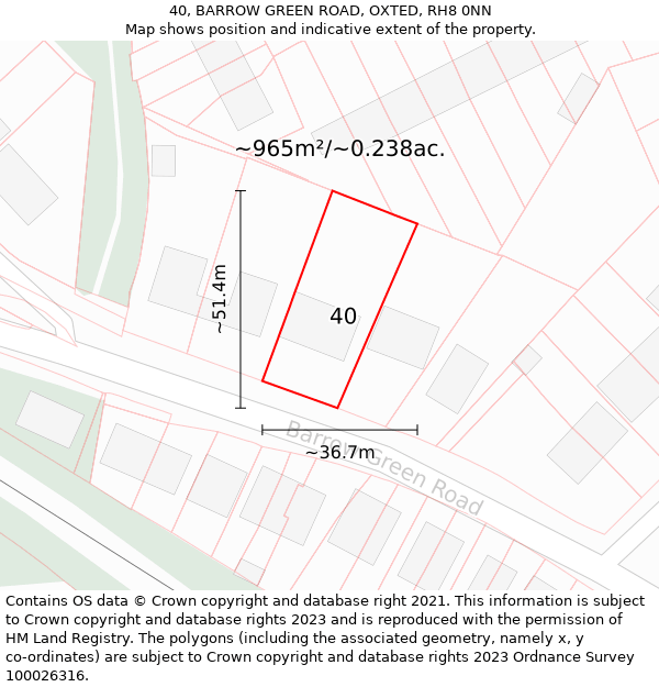 40, BARROW GREEN ROAD, OXTED, RH8 0NN: Plot and title map