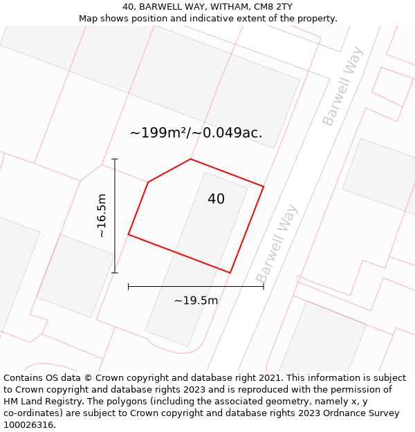 40, BARWELL WAY, WITHAM, CM8 2TY: Plot and title map