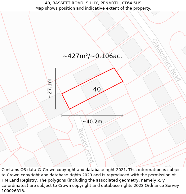 40, BASSETT ROAD, SULLY, PENARTH, CF64 5HS: Plot and title map