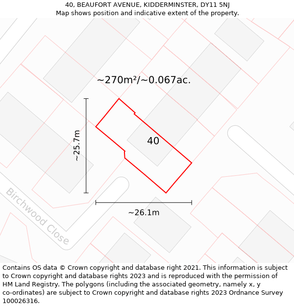 40, BEAUFORT AVENUE, KIDDERMINSTER, DY11 5NJ: Plot and title map