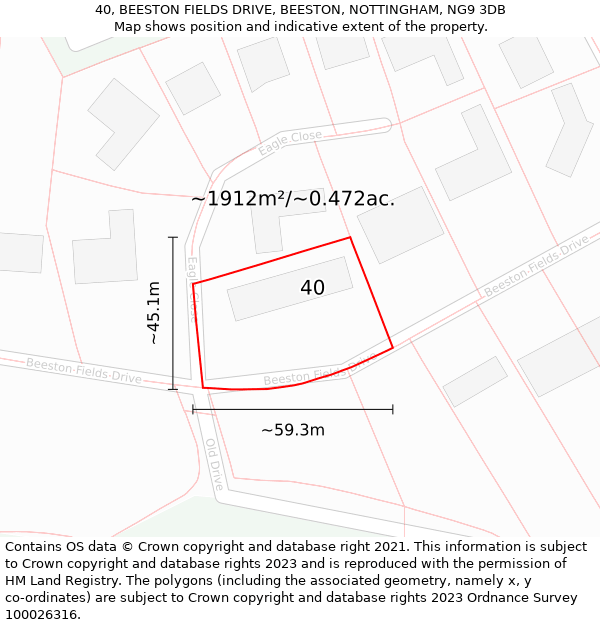 40, BEESTON FIELDS DRIVE, BEESTON, NOTTINGHAM, NG9 3DB: Plot and title map