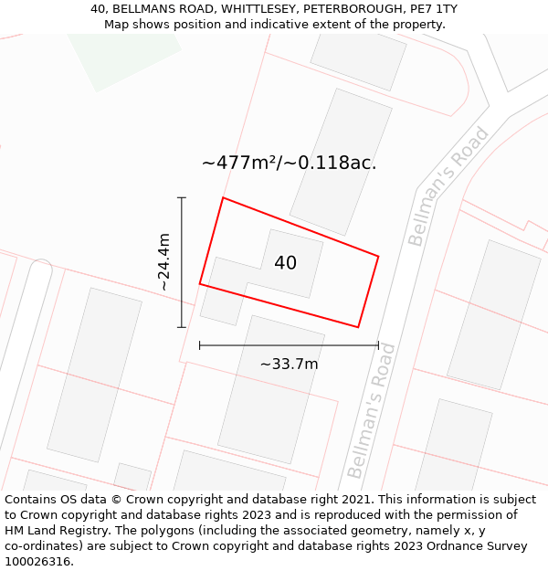 40, BELLMANS ROAD, WHITTLESEY, PETERBOROUGH, PE7 1TY: Plot and title map