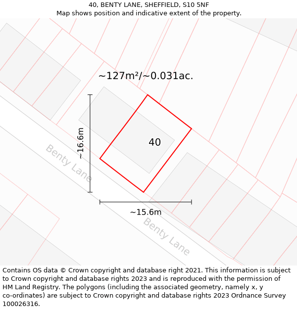 40, BENTY LANE, SHEFFIELD, S10 5NF: Plot and title map