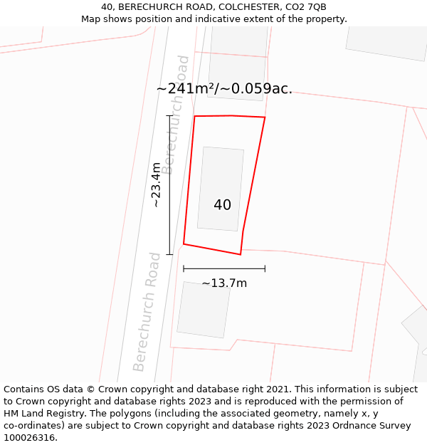 40, BERECHURCH ROAD, COLCHESTER, CO2 7QB: Plot and title map